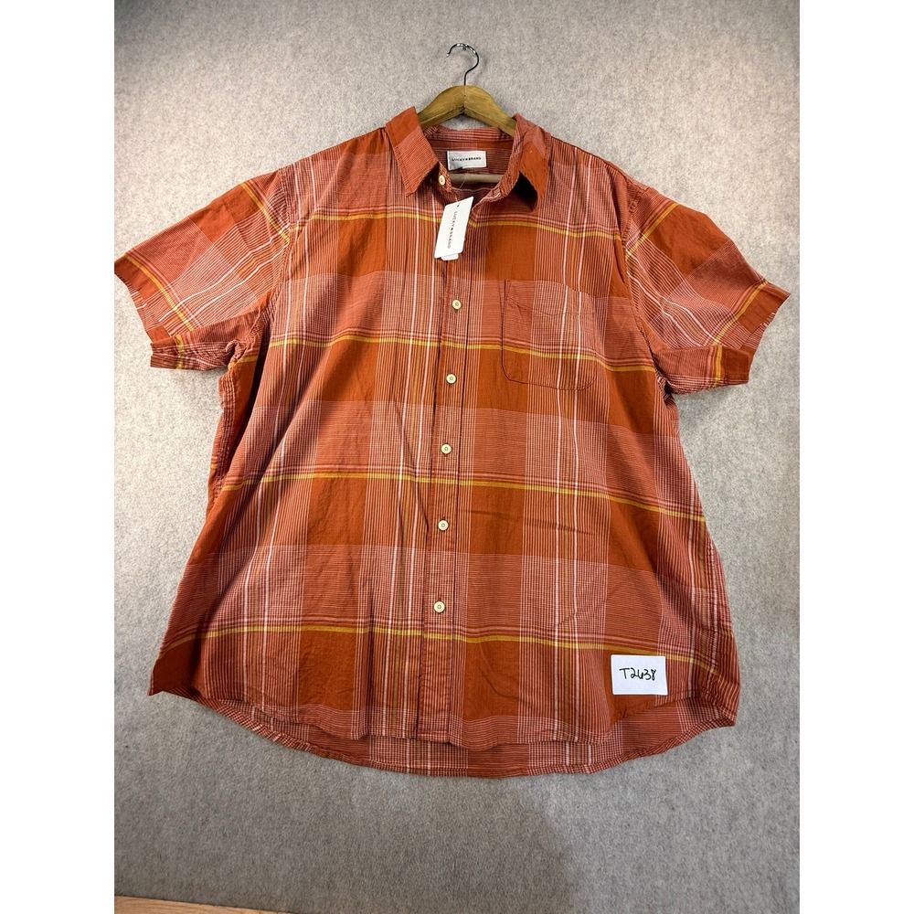 NWT Lucky Brand Mens XL Orange Plaid Short Sleeve Button Down Shirt